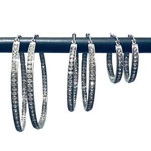 Set of 3 Hoop Earrings w/simulated Diamond accent NEW w/individual bags w/o tags